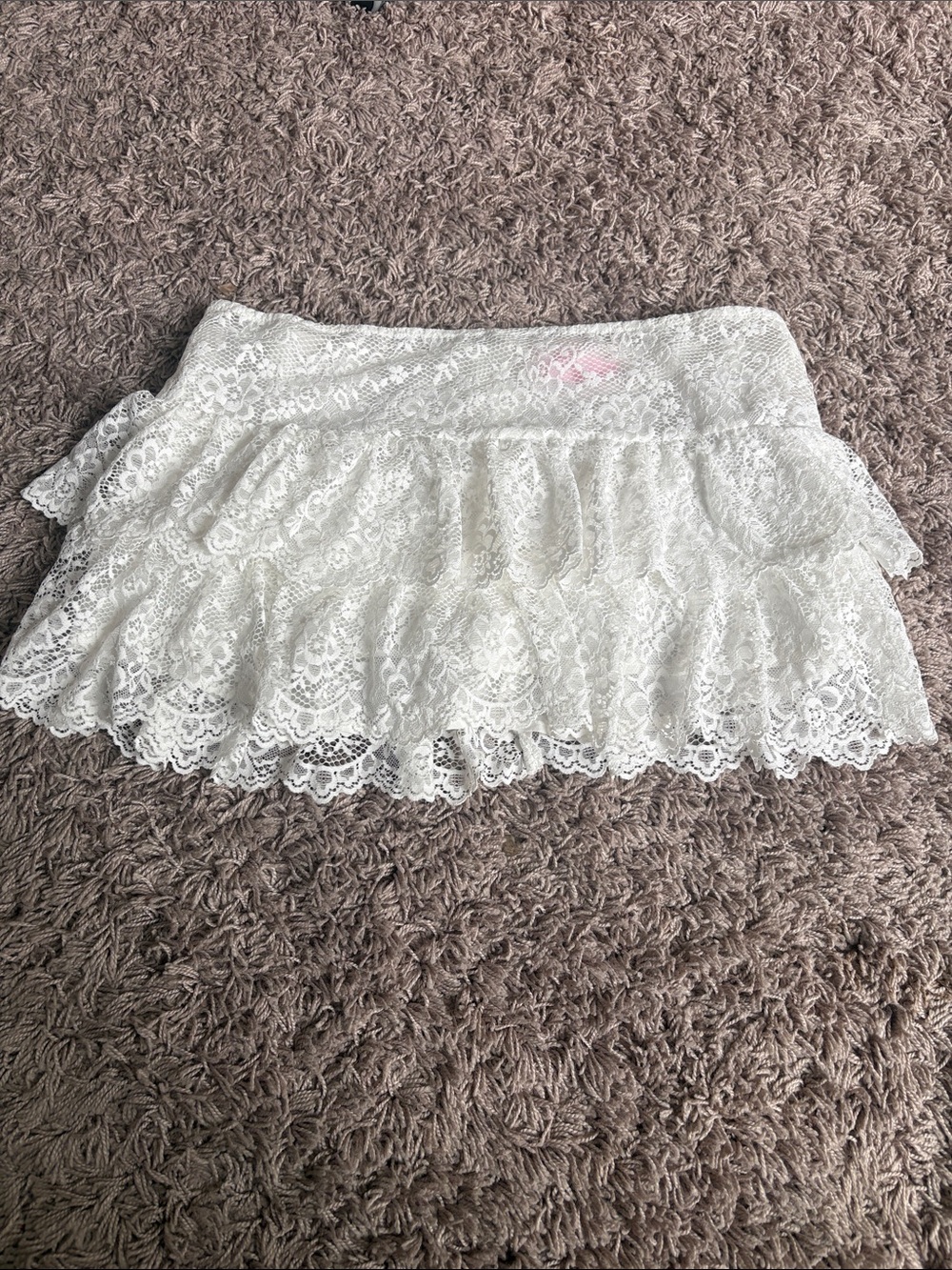 Edikted White Lace Mini Skirt with Tiered Ruffles